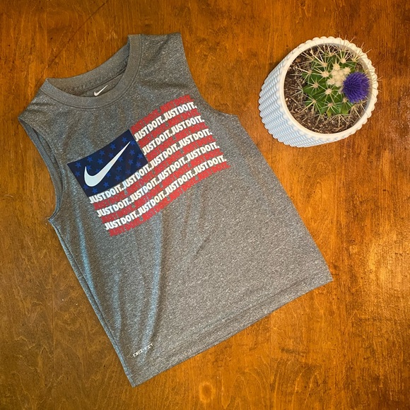 Nike Other - Nike Dri-FIT Gray Tank Top USA Flag Swoosh Boys XS